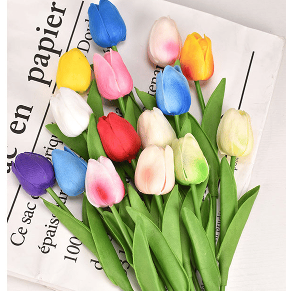 24 blandade färger tulpaner simulerade blommor bröllop hem mini pu