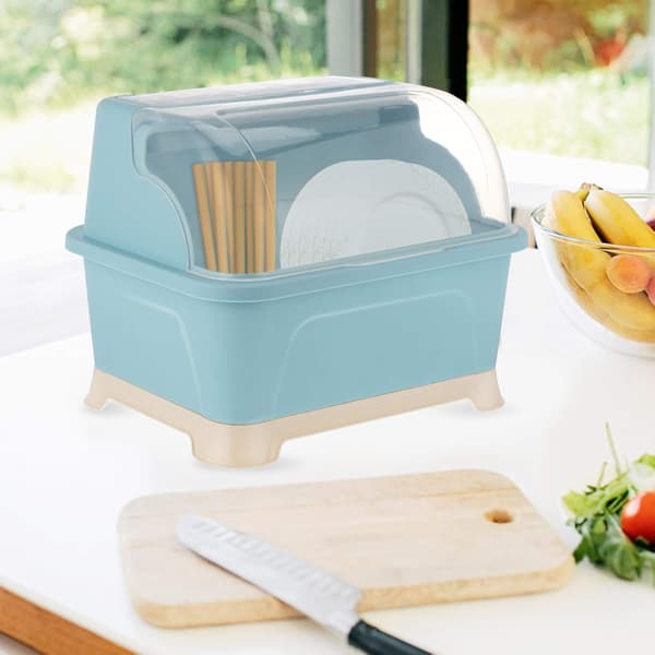 Kitchen Dish Rack with Lid, Nursing Bottle Storage Box, Countertop Kitchen Utensil Cutlery Box