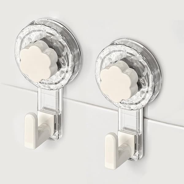 Bathroom Towel Hook, Extra Strong Reusable Suction Cup Hooks for Bathroom, Kitchen, Camping and Car (Clear+White, 11.2*6.2*4.3cm*2)