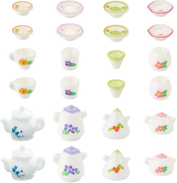 24 st harts mini tekopp set servis modell dockhus dekoration Mixed Color-teapot