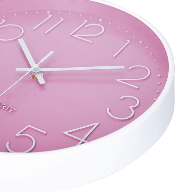 Modern Pink Wall Clock for Girls, Silent 3D Numbers & Easy-to-Read Non-Ticking Design[JUN]