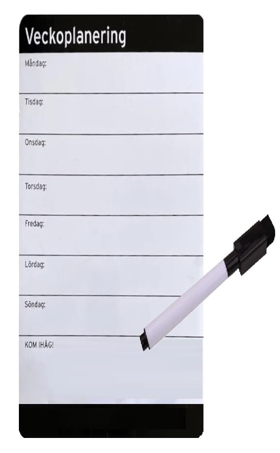 Magnetisk Whiteboard for Ukeplanlegging. Inkl. Whiteboardpenn med Viskelær 100 10X21CM