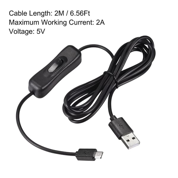 USB-kabel med PÅ/AV-bryter, hann til mikro 2M svart