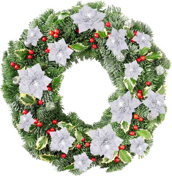 36 stk. julestjerner med glitter, kunstige glitterblomster