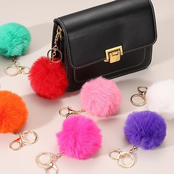 Pom Nøgleringe Søde Falske Kaninpels Bold Fluffy Nøglering Himmelblå Blue