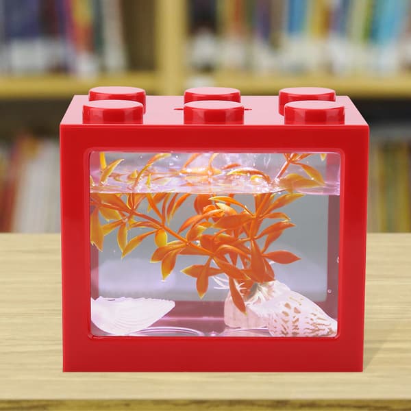 USB LED Aquarium Mini Fish Tank for Office Desk Red