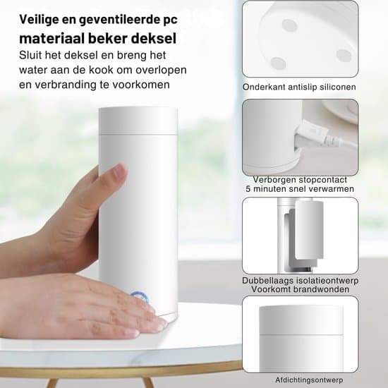 Bärbar vattenkokare - Mini resekokare - Kompakt vit