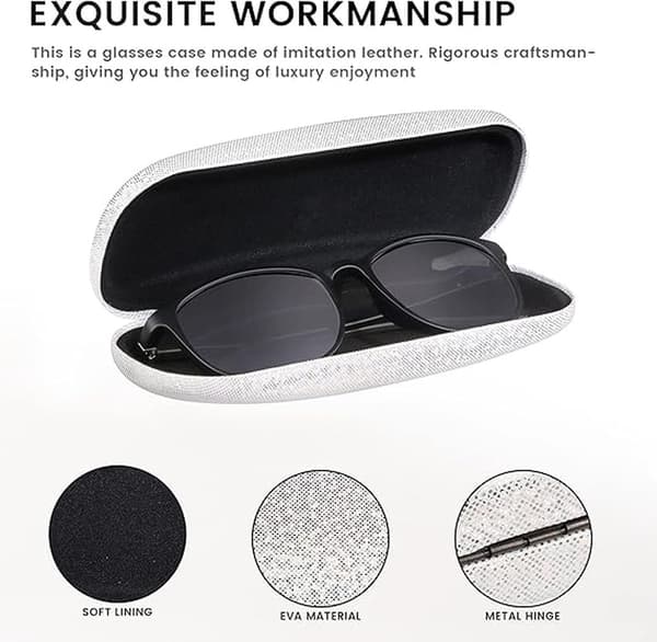 Hard Glasses Case with Glitter Shell, PU Leather, Anti-Scratch, 16x6x3.6cm