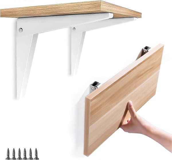 Vikbart Väggfäste 2 Delar, 342 mm Hyllkonsol Hyllfästen Vikbara Vikbart Fäste Metallstöd Garage Vikbar Konsol DIY Hyllsystem, Vit
