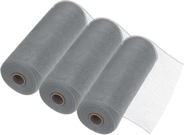 3 stk. 10 tommer Poly Burlap Mesh til kranse, dekorativt stofbånd til efterår, påske, jul, blomstersløjfer, grå Black 4 x 20 x 15.5 mm