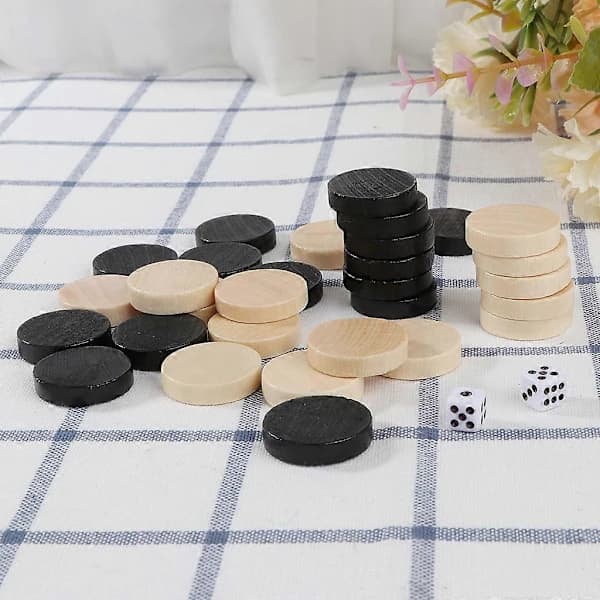30 stk Tre Dame Backgammon Sjakkbrikker for Dame & Sjakk 24mm