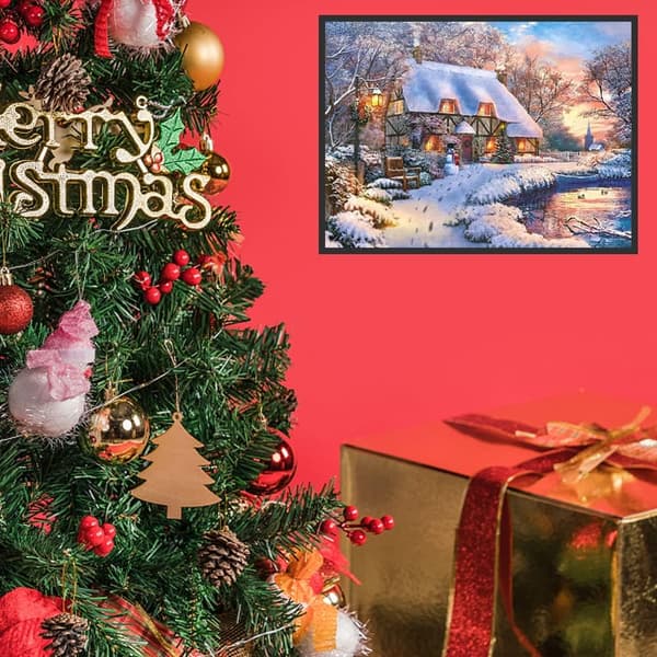 5D (15,7x11,8 tommer) Diamantmaling Jul Sne-scene, Diamant
