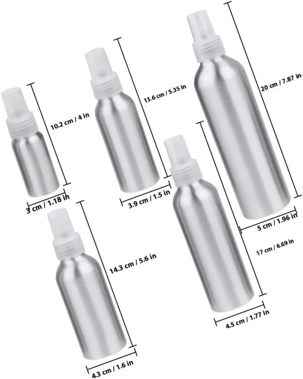 5 st påfyllningsbara aluminiumparfymsprayflaskor set 30ml 100ml 120ml 150ml 250ml med munstycke för resor och utomhusdesinfektion