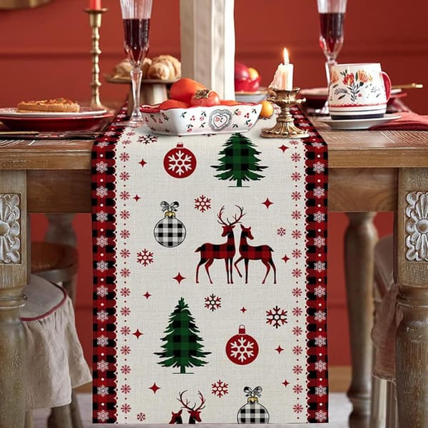 Christmas Table Runner, Washable Christmas Table Runner, 33 x 180 CM Table Runner, Snowman Table Decoration (Moose)