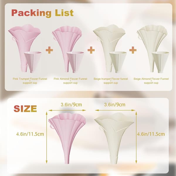 Kitchen Funnel 4-piece set, foldable flower-shaped silicone funnel, kitchen utensil accessories for jars. Liquid transfer to bottles
