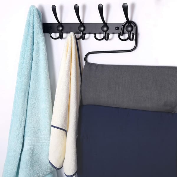 Wall Mounted Coat Rack - 5 Tri-Hooks, Sturdy, Metallic Coat Hanger for Coat, Hat, Towel, Bag, Robes, Mudroom, Bathroom, Entryway (Black, 2-Pack)
