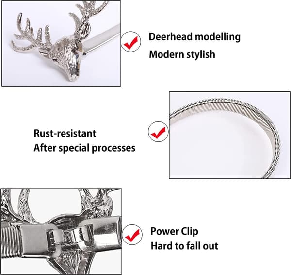 Silver Elk, 2-paknings gardinbindinger, 2-paknings aluminiumlegeringsfjær