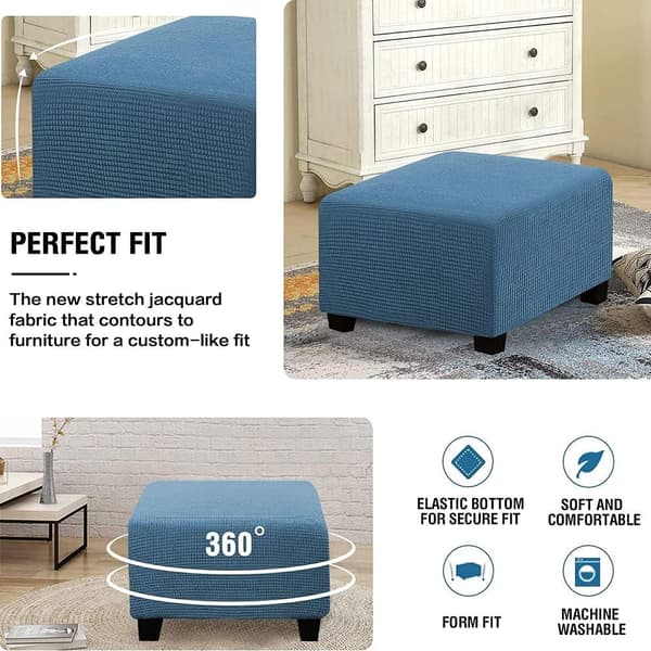 1PC Blue Stretch Square Ottoman Cover, Footstool Cover with Elastic