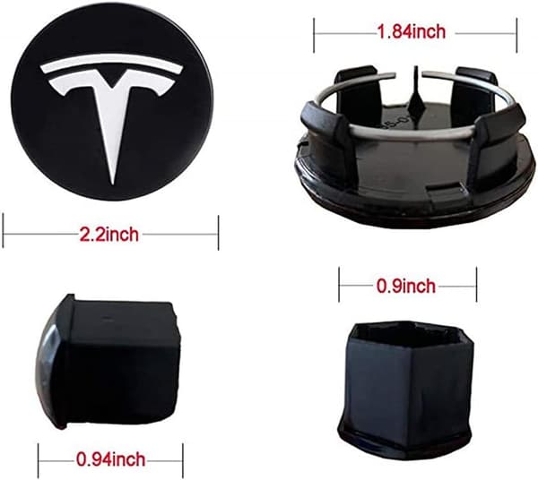 Hvit, navkapsel og hjulmutterdekselsett med Tesla-logo, 4