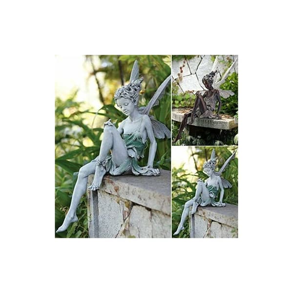 1 stk. siddende fe-statue, harpikspynt håndværk landskabspleje