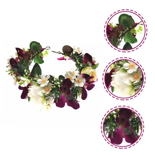 Blomsterkrans Pannebånd og Blomsterhårkrone Brudehodeplagg med Lilla Hvite Simulerte Orkidéblomster for Brudepiker Bryllup