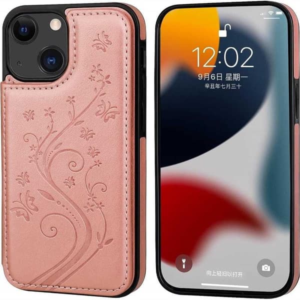 iPhone 13 Mini Shockproof Case Card Holder 3-SLOT Flippr V2 Rose Gold