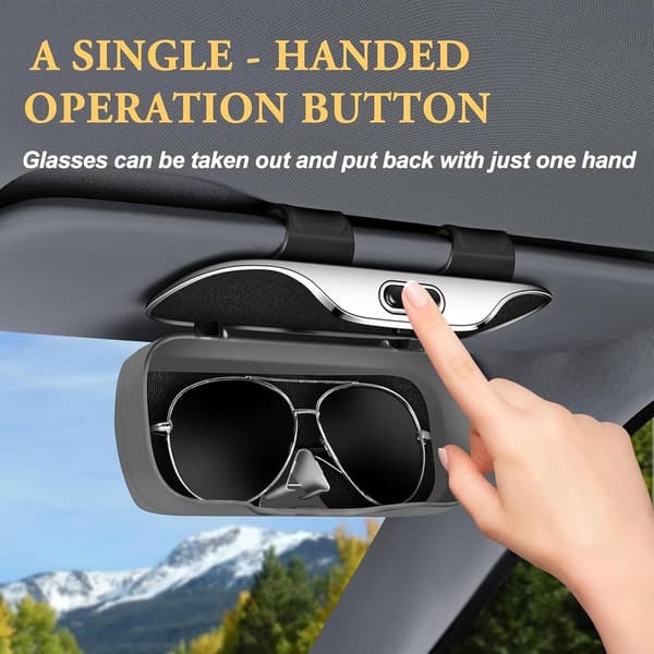 Car Glasses Holder, Visor Clip, ABS Hard Shell, Scratch-Resistant Lining, for Sedans and SUVs, Grey, 18.5 x 6.5 x 8.1 cm