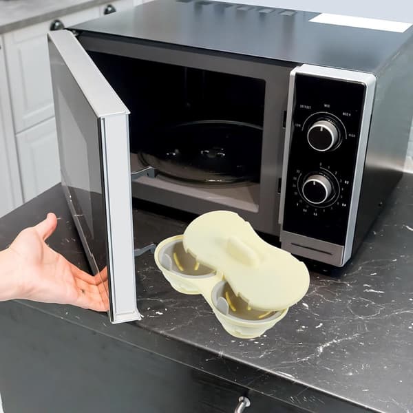 Microwave Egg Cooker - 22*11*8 cm - 2 Cavities, Poached Egg Maker, Poaching Cups - Egg Poacher, Kitchen Utensil - White