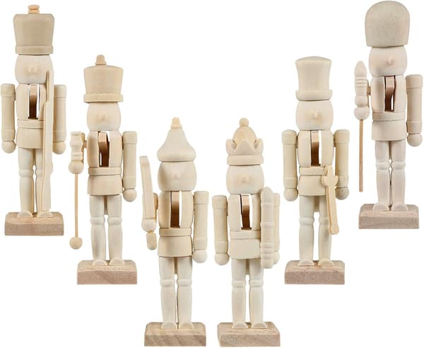 6-pakning DIY Tre Jule Nøtteknekker 12cm Tredukke for Barn