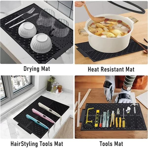 Black 17 * 13 inch, Silicone Drying Mat for Dishes with Drainage