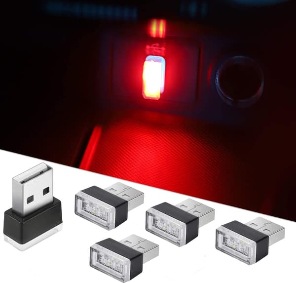 5 st röda LED-atmosfärsljus för bil, plug-in-ljus 5V Mini I