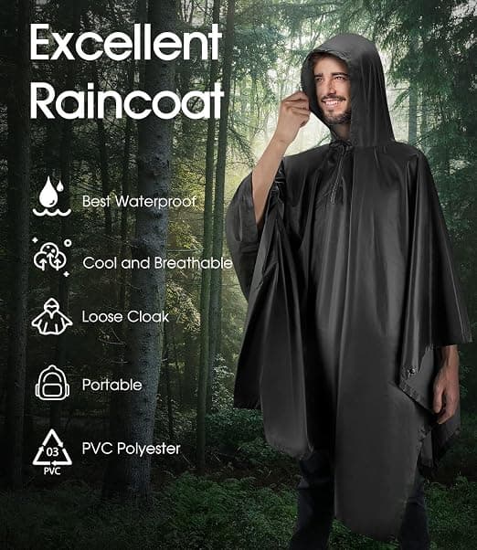 Svart, 140 * 200 cm vanntett ponchohette, 3-i-1 militær multifunksjonell