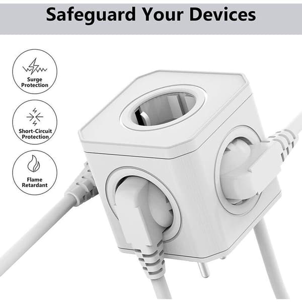 5-in-1 Cube Charging Strip with Overload Protection and Surge Protection, 4000W/16A
