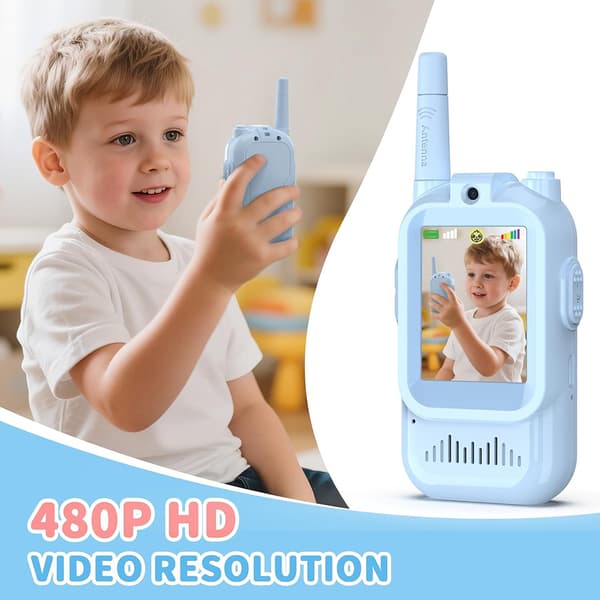 Video Walkie Talkies for Kids, Handheld 2-Pack Rechargeable Video Intercom Children Walkies Talkies Blue 2PCS Blue 2PCS