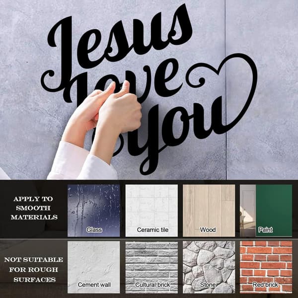 Jesus Älskar Dig Typografia Seinätarra Tarra 40x50.3cm Siirtofilmisarjalla Musta