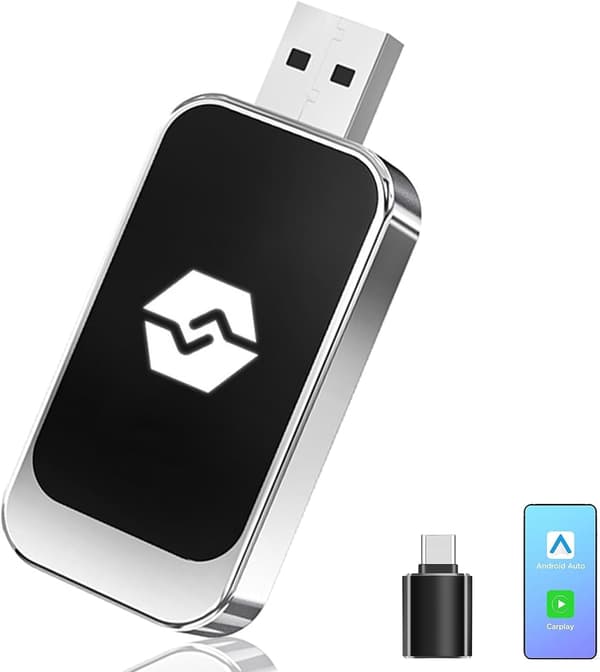 2-i-1 Trådløs CarPlay-adapter til CarPlay/Android Auto, Trådløs CarPlay-adapter til Android 11 og nyere versioner af iPhone iOS 10, til køretøjer