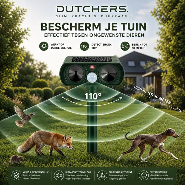Solar Powered Ultrasonic Animal Repeller with Motion Sensor, 10m Range Pest Deterrent for Garden, Patio, Green