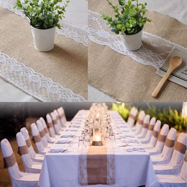 Jute and Lace Table Runner for Wedding Party Decorations 30 x 275 cm
