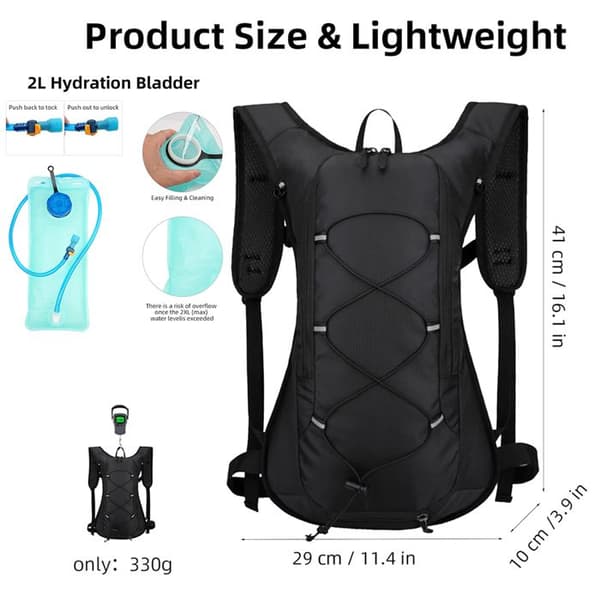2L Hydration Backpack, Lightweight Hydration Pack for Hiking/Cycling/Running - High-Flow Water Bladder + Bite Valve - Backpack