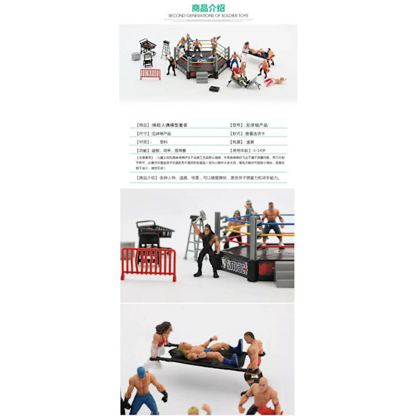 WWE Wrestler Ring Gladiator Scen Figur Sæt samlet legetøj Firevejs ring Four-way ring