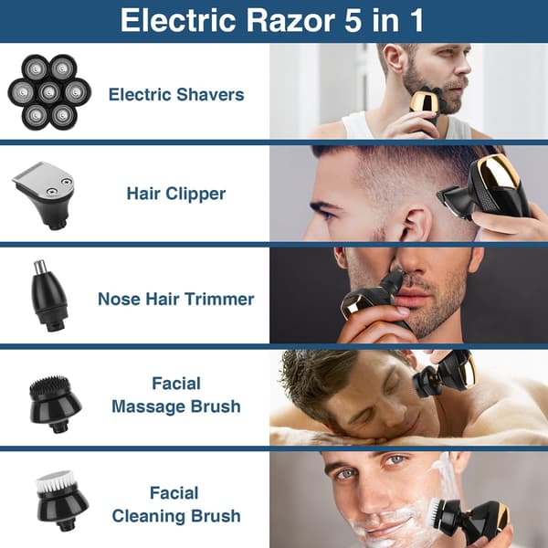 Electric Shaver for Men, 5-in-1 Shavers with Cordless 7D Rotary Heads