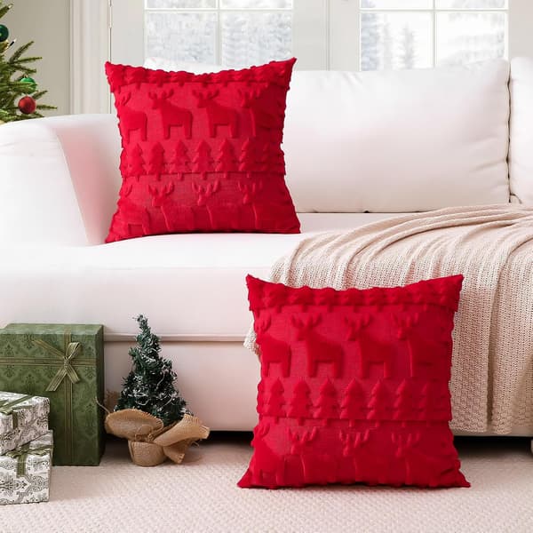 Set med 2 julsammetskuddfodral, mjuka dekorativa kuddfodral för soffa, sovrum, kontor, vardagsrum, jul, 45*45cm Röd Red