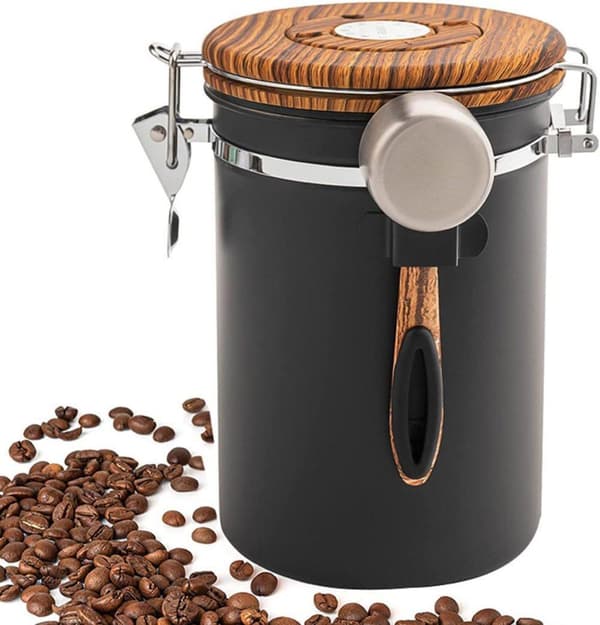 1500/1800ml Kaffebeholder Rustfritt Stål Lufttett Oppbevaringsboks Matlagring med Skje