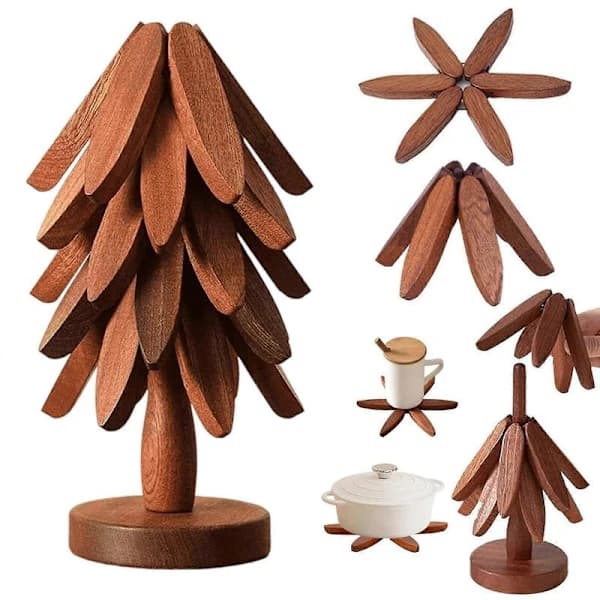 Folding Walnut Wood Trivet with Storage Rack, Heat Resistant Kitchen Trivets for Hot Pots, Bowls and Teapots Walnut 5 Fasteners Walnut walnut 5 brackets