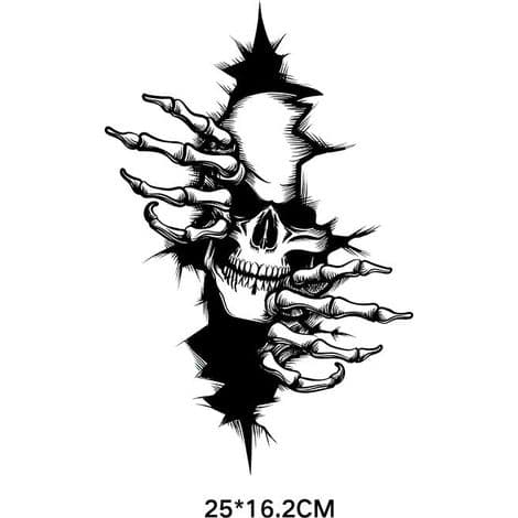 Two black and white skull horror stickers, car decals, skull car stickers, 25x16.2 cm