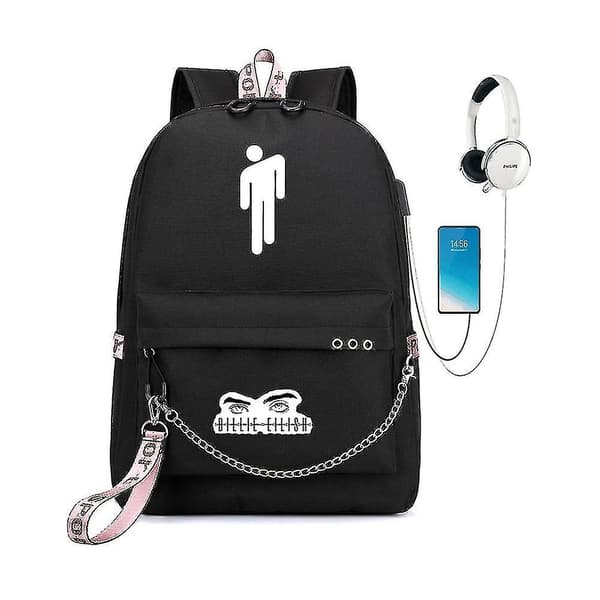 Billie Eilish -reppu naisille, 16 tuumaa, USB-latausportilla - Täydellinen