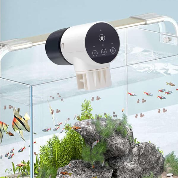 Automatic Fish Feeder, Small Tank Auto Feeder with 3-Speed Food Container, Ideal Fish Vacation Feeder for Powder and Pellets