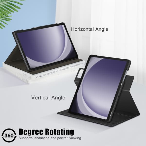Samsung Galaxy Tab A9+ / A11+ 360° rotationsstativ i læder-FM-sort Svart