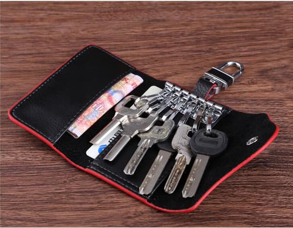 Genuine Leather Key Case, Men's Leather Cowhide Keychain Bag, Key Ring Card ID Holder Wallet
