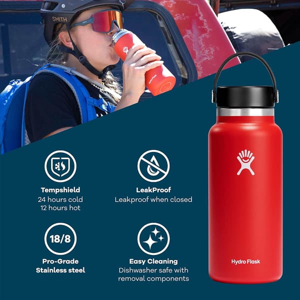Vacuum Insulated 32 oz Water Bottle with Leak-Proof Lock, BPA-Free - White-FF-